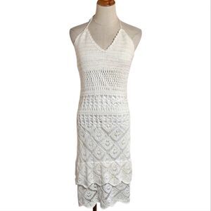 White Diamonds White Crochet Halter Midi Dress